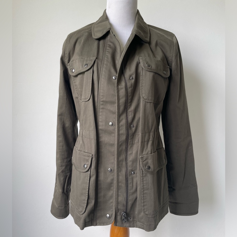 Nordstrom Signature Olive Green Cotton Utility Jacket Zip Up Pockets Cargo Sz S
